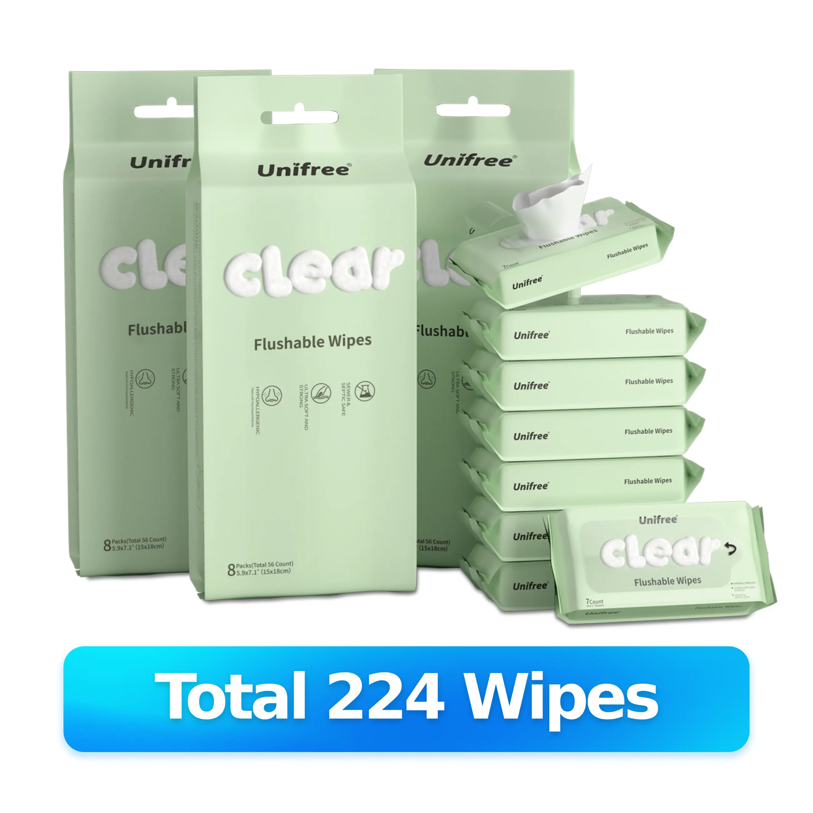 [N] Unifree Flushable Wipes Set, Wet Butt Wipes, Gentle Clean, Septic and Sewer Safe, Travel & Portable, Home Essentials, Toilet Tissue, Toilet Napkin, Mini Pack, tiktokshopsummersale