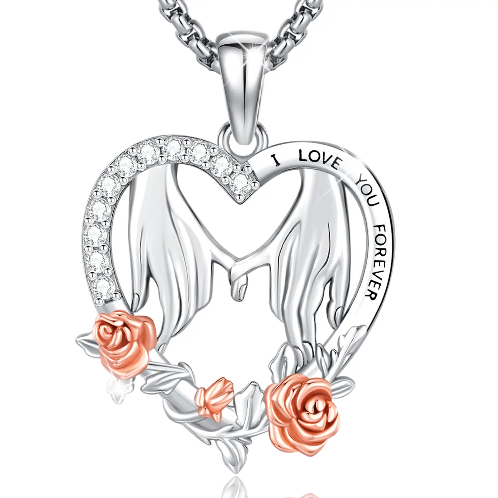 DRINSPER 925 Sterling Silver "I Love You Forever" Heart Fashion Pendant Chain Necklace for Women, Dainty Sentimental Jewelry, Anti-Rust, Nickel-Free, Birthday Gift for Daughter, Unisex Accessory