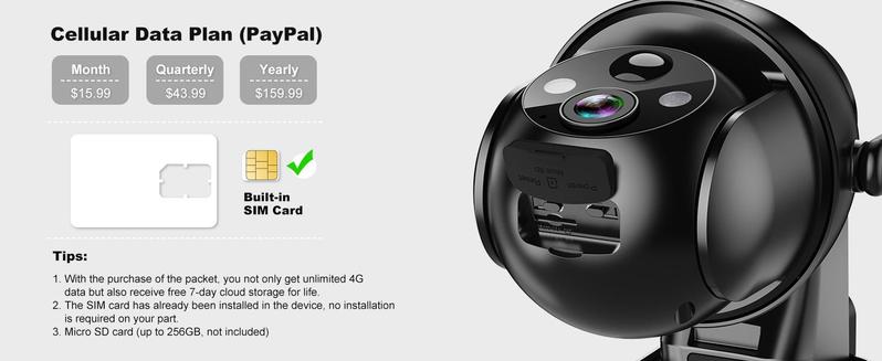 Seevision 4G LTE for No WiFi Solar Security Cameras Wireless Outdoor 3MP 2K Camera , PIR Motion Detection,Siren,Color Night Vision, SD/Cloud Storage (SIM Card Included)