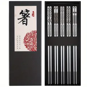 Metal Chopsticks Gift Set - Reusable, Dishwasher Safe Stainless Steel Sushi Pairs with Elegant Patterns, Non-Slip, Japanese Chopsticks High Quality, Cute Sushi, Chopsticks for Beginners, Kitchen Essentials