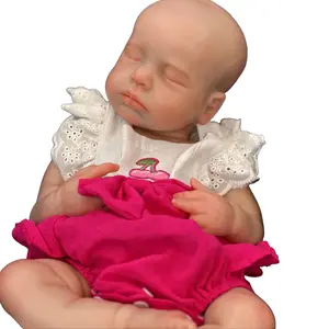 Reborn Doll 18 Inches 45 cm Soft Silicone Lifelike Feel Closed Eye Sleeping Design Newborn Girl Doll with Birth Certificate and Clothing Perfect Gift