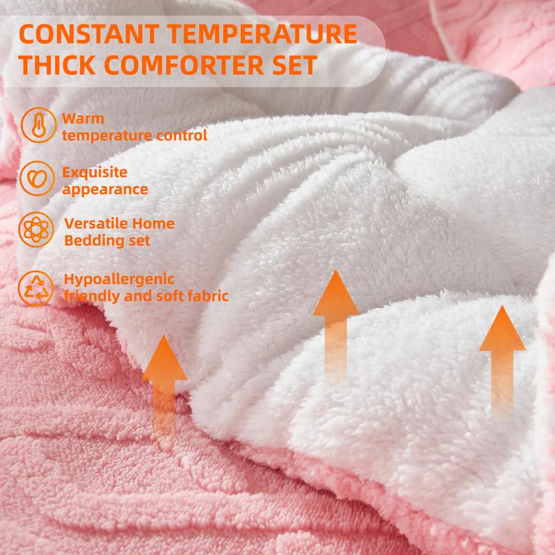 Cosybay Halloween Plush Sherpa comforter set Queen size(Twin size:2pcs),Heavyweight holiday bedding set,Cozy thick Snowflake comforter for Christmas,Luxurious 450g Milk Velvet reversible blanket with Pillowcases, Machine Washable, Bedroom Accessories