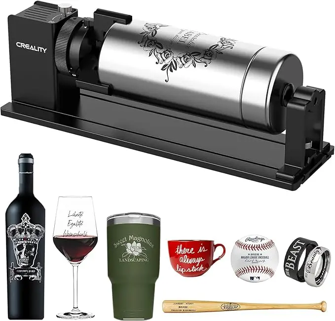 Creality Falcon Rotary Roller Pro, 4 in-1 Multi-Functional Laser Rotary Roller Y-axis Jaw Chuck Rotary for Engraving Cylindrical Objects, Tumblers, Wine Glass, Rings, Balls