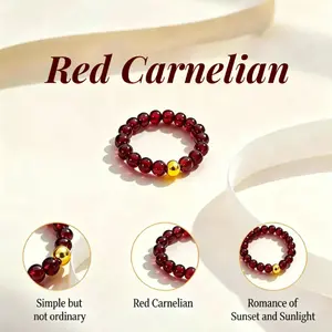 Lucky 4mm Red Carnelian Crystal Beaded Stackable Ring for Women, Sizes 3–13 – Stretch Elastic, Lightweight, Healing Stone Jewelry