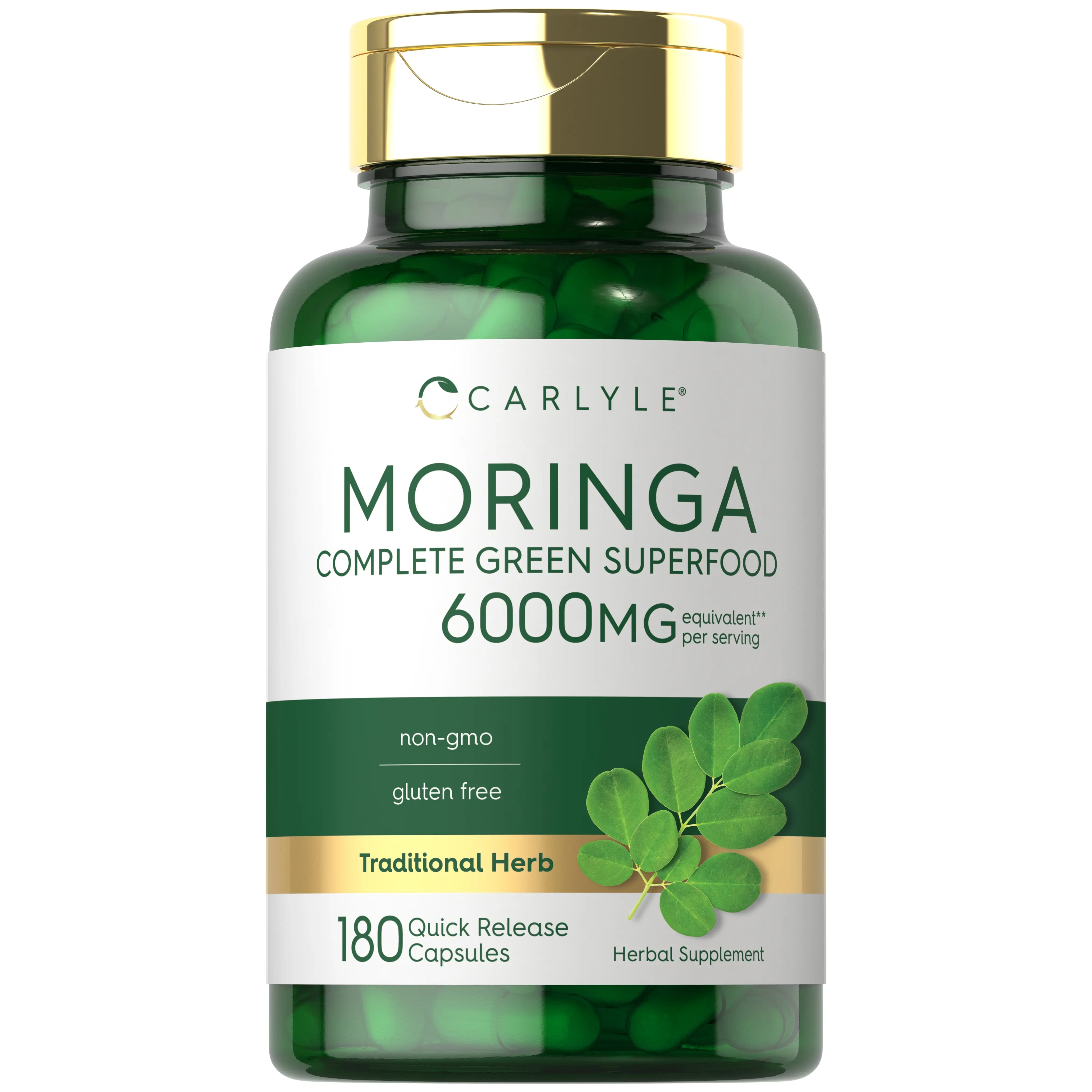 Carlyle Moringa Oleifera - 180 Capsules - Non-GMO and Gluten Free Supplement - Complete Green Superfood - From Moringa Leaf Powder