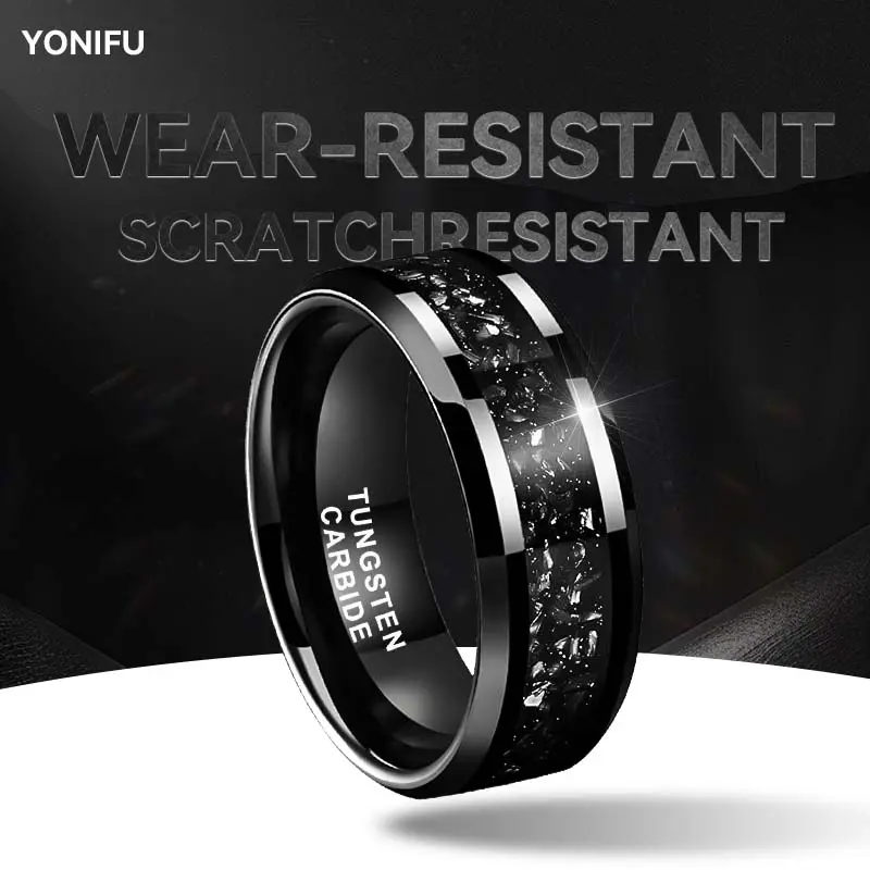 Yonifu 8mm Black Tungsten Carbide Male Wedding Band - Polished, Scratch-Resistant, Comfort Fit Fashion Ring for Engagement, Everyday, Durable Daily Wear