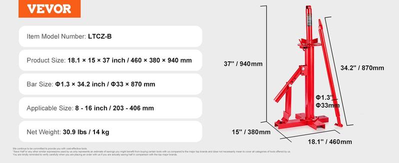 VEVOR Manual Tire Changer, Portable Hand Bead Breaker Mounting Tool for 203 - 406 mm Tires, Compatible with Car Truck Trailer, Tire Mounting Machine for Home Garage Small Auto Shop