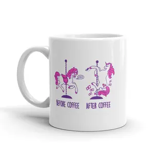 Before and After Coffee Unicorn Coffee Mug Funny Mythical Creature Ceramic Cup - 11oz Funny Coffee Mugs Ceramic Printed Drinkware Cup