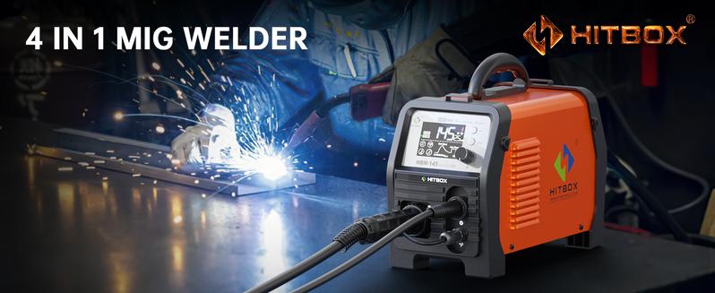 HITBOX HBM145 Mig Welder 110V/220V Upgraded 145A 4-in-1 Gasless MIG/Lift TIG/MMA with Spool Gun & LED Display for Home & Professional Use