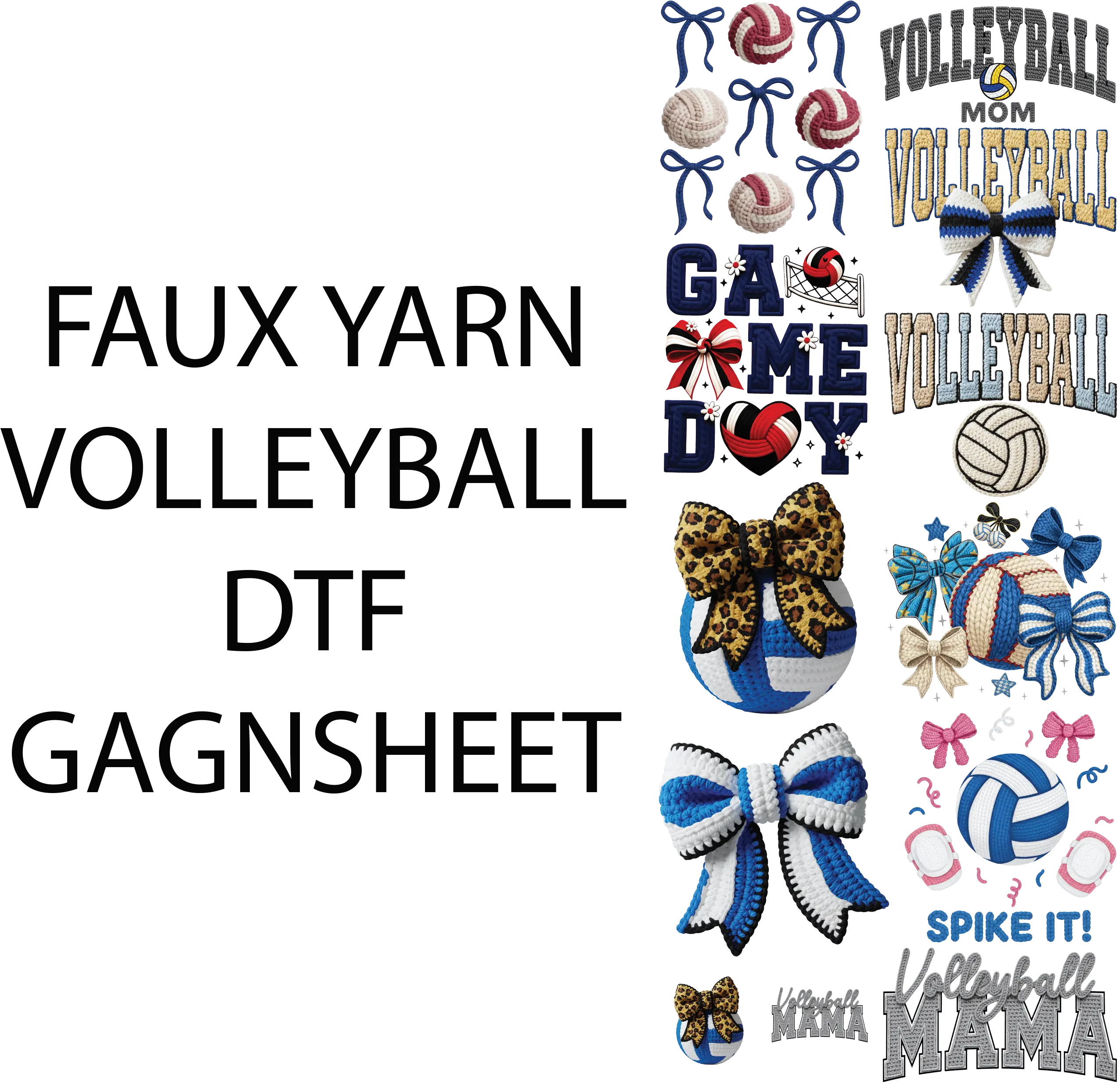 FAUX YARN VOLLEYBALL DTF GANGSHEET FOR SHIRTMAKING with Vibrant Designs and Versatile Patterns