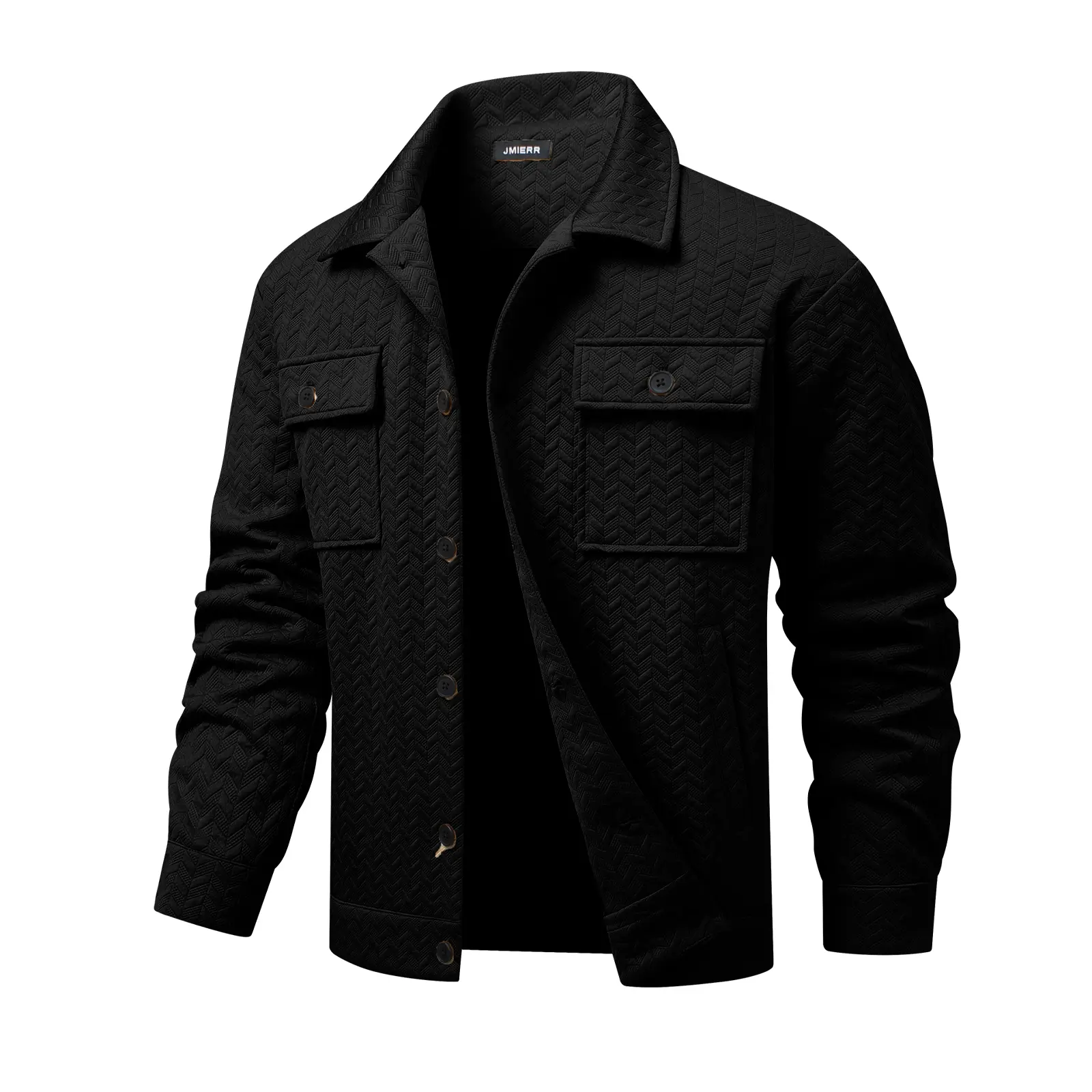 JMIERR Mens Herringbone Textured Lapel Trucker Jacket Fall Winter Casual Button Down Outerwear Menswear Long Sleeve Tops