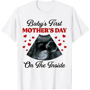 Cotton Short Sleeve  T-Shirt Baby's First Mother's Day On The Inside Pregnant Mom T-Shirt Graphic tees