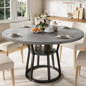 47 in Inch Round Dining Table for 4,Space Saving Wood Kitchen & Dining Room Furniture, Round Tables with Storage and Metal Legs, Grey (Only Table)
