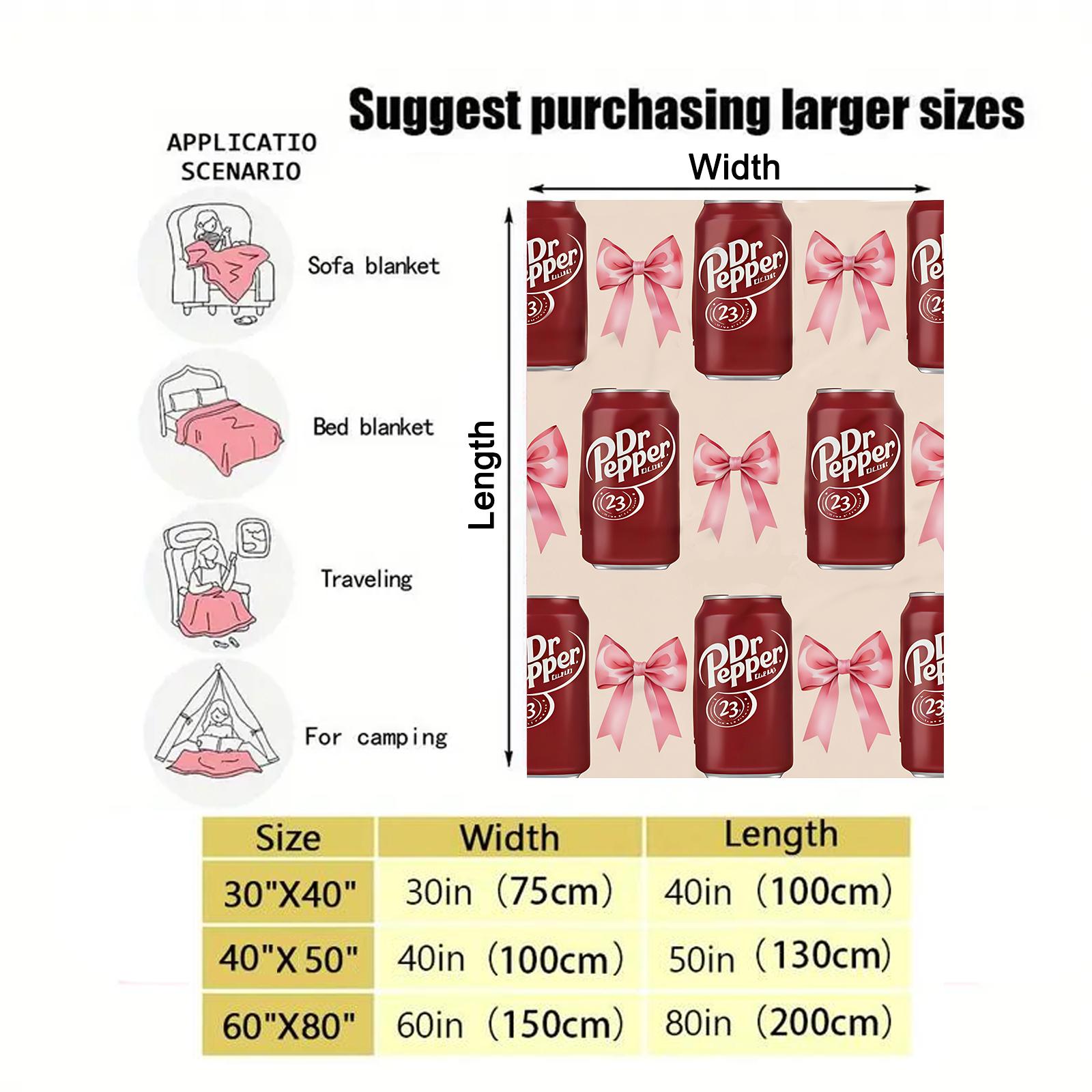 Dr Pepper Coquette Bow Flat Velvet Blanket Soft Flannel Cartoon Pattern Gift Cozy Warm lightweight personalized decorative giftabl fluffy figure print