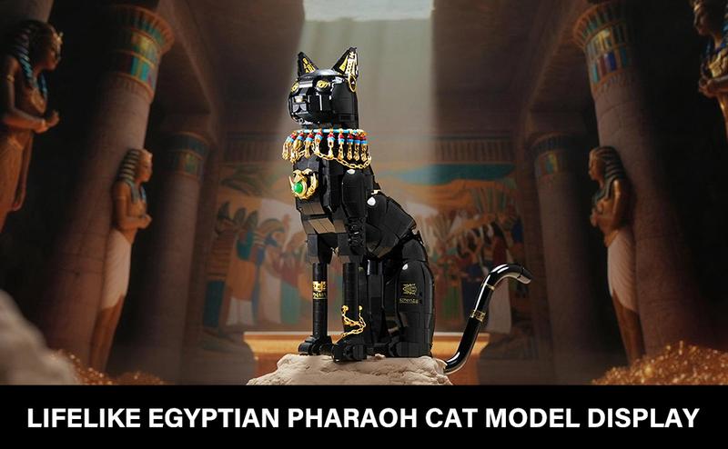 Egyptian Pharaoh Cat Building Set - Animal Black Cat Building Blocks Toy for Adults DIY Crafts Project Egyptian Cat Model for Home Office Decor, Gift for Women Teens Kids Ages 10+ (1274PCS)