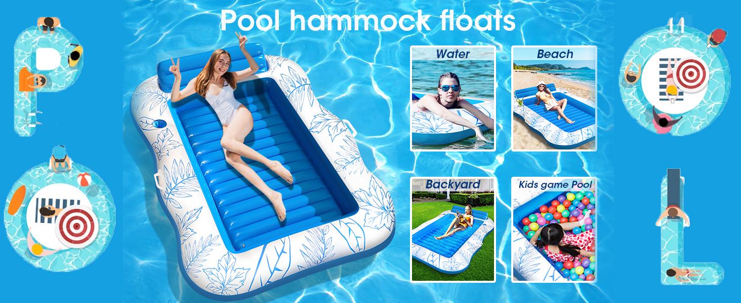 Inflatable Tanning Pool Lounger Float 4 in 1 Sun Tan Tub Sunbathing Pool Lounge Raft Water Filled Bed Mat Pad for Adult Blow Up