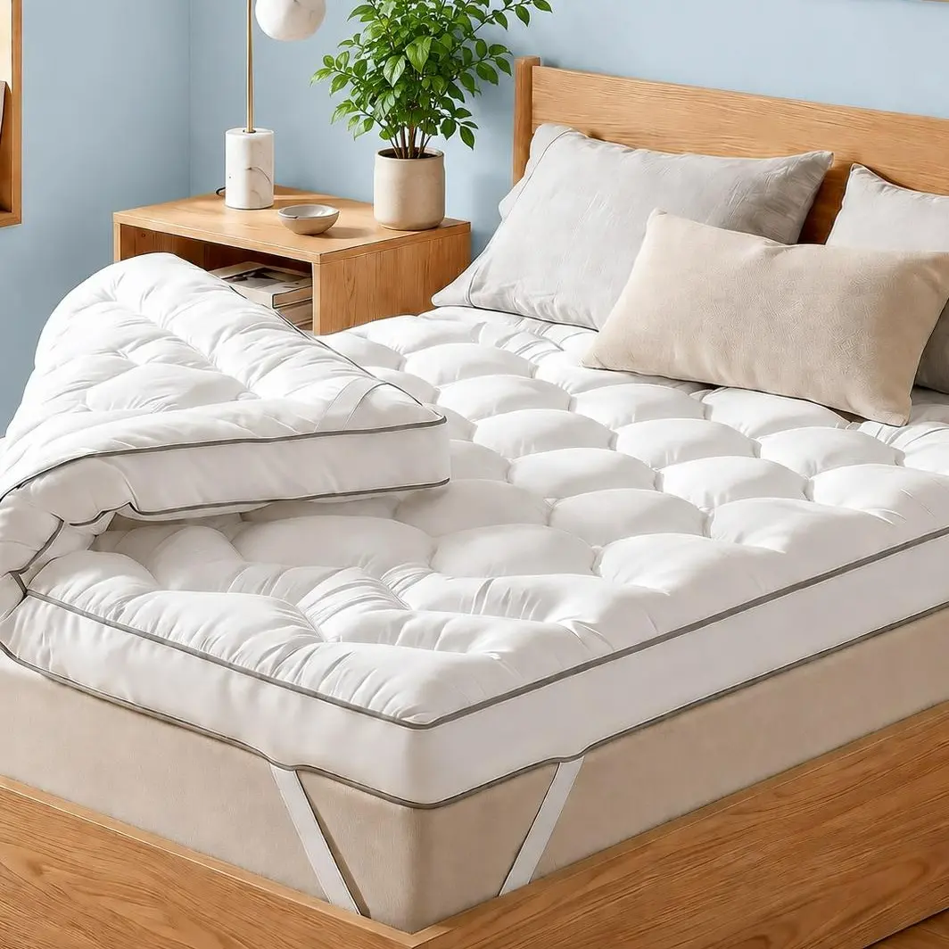 Raybee 3&4 Inch Ultra-Thick Soft Mattress Topper-2200GSM!  Cooling Fabric & Memory Foam & Microfiber Hybird Mattress Pad for Back Pain Relief , Soft Fluffy Supportive Pressure Relief Mattress Pad for Bedroom,Dormitory, Guestroom【DealsforYouDay】