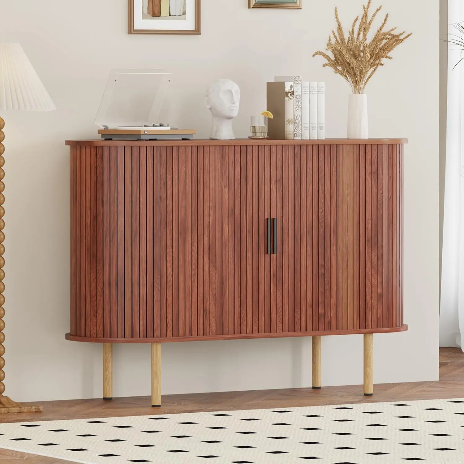 Sideboard Buffet Cabinet with Storage, 47 in Mid Century Modern Accent Cabinet, Sliding Door Entryway Small Storage Cabinets for Kitchen, Living Room, Entryway