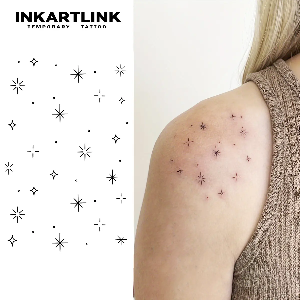 INKARTLINK Tattoo Tech, 2 Sheets Semi-Permanent Temporary Tattoos,Starry Sky Dots, Adult Art Design,Lasts 1-2 Weeks, Waterproof, Realistic Look, No Adhesive, No Reflection,For Man And Woman,Ideal for Swimming, Party, Sticker Tattoos, Temporary Tattoo Kit