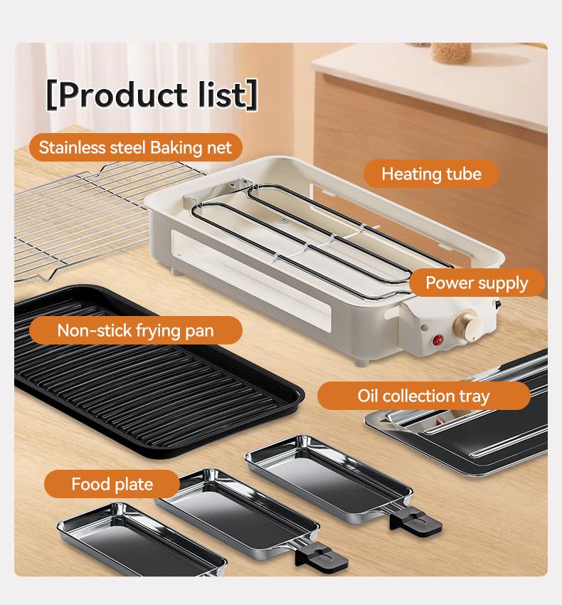 TANLOOK 1500W Electric Korean BBQ indoor Grill – Smokeless Non-Stick Grill with Removable Plates & Temp Control, Compact All-Purpose Tabletop Griddle, with Clip & Brush