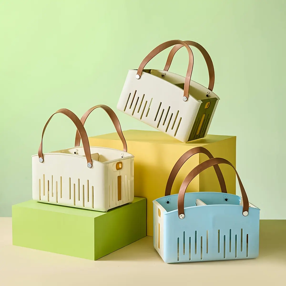Multifunctional Plastic Hand Basket, Large Capacity Bathroom Storage Basket, Portable Dormitory Bath Basket, Home Use, Multipurpose Basket, Versatile Storage Basket, Baskets For Organizing