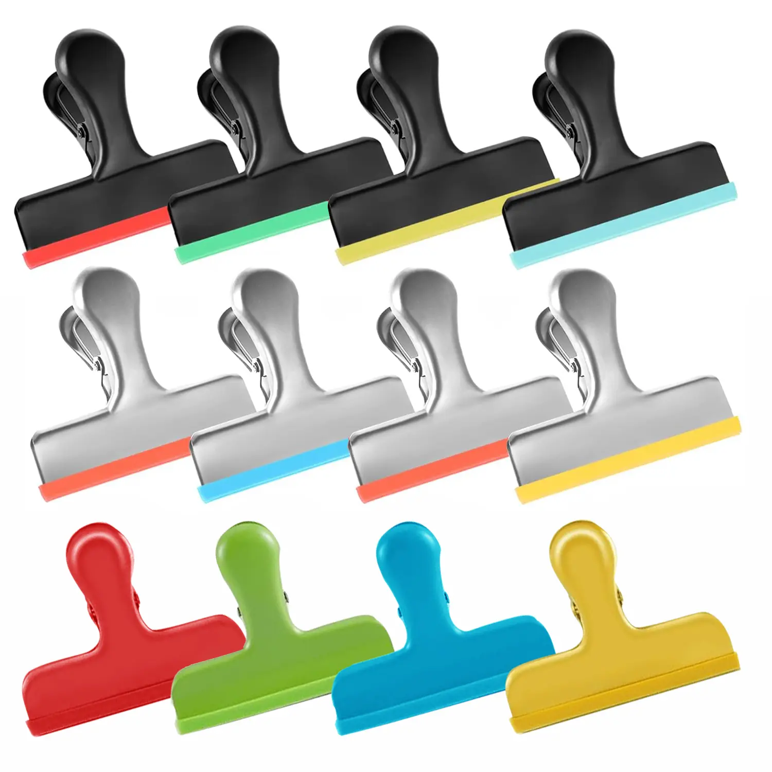 House Again 8-12 Pack Minimalist Heavy-Duty Silicone-Covered Stainless Steel Hook Clip Hangers & Pegs, 3 in, No Sharp Edges, Color-Coded, Air-Tight Food Sealing Organiser for Kitchen, Holds Clothes to Dry