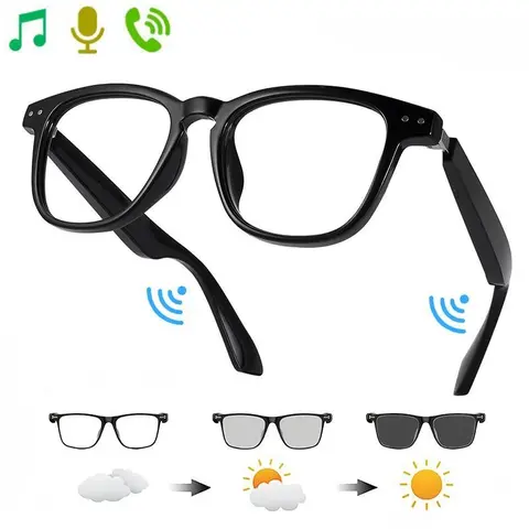 Unisex Plastic Multifunctional Audio Smart Glasses - Automatic Light Tint, Oval Frame, Handsfree Calls, Wireless Music Player, Bluetooth Connectivity, 75mAh Batteries, Eye-Relaxing Comfort for Casual Walking