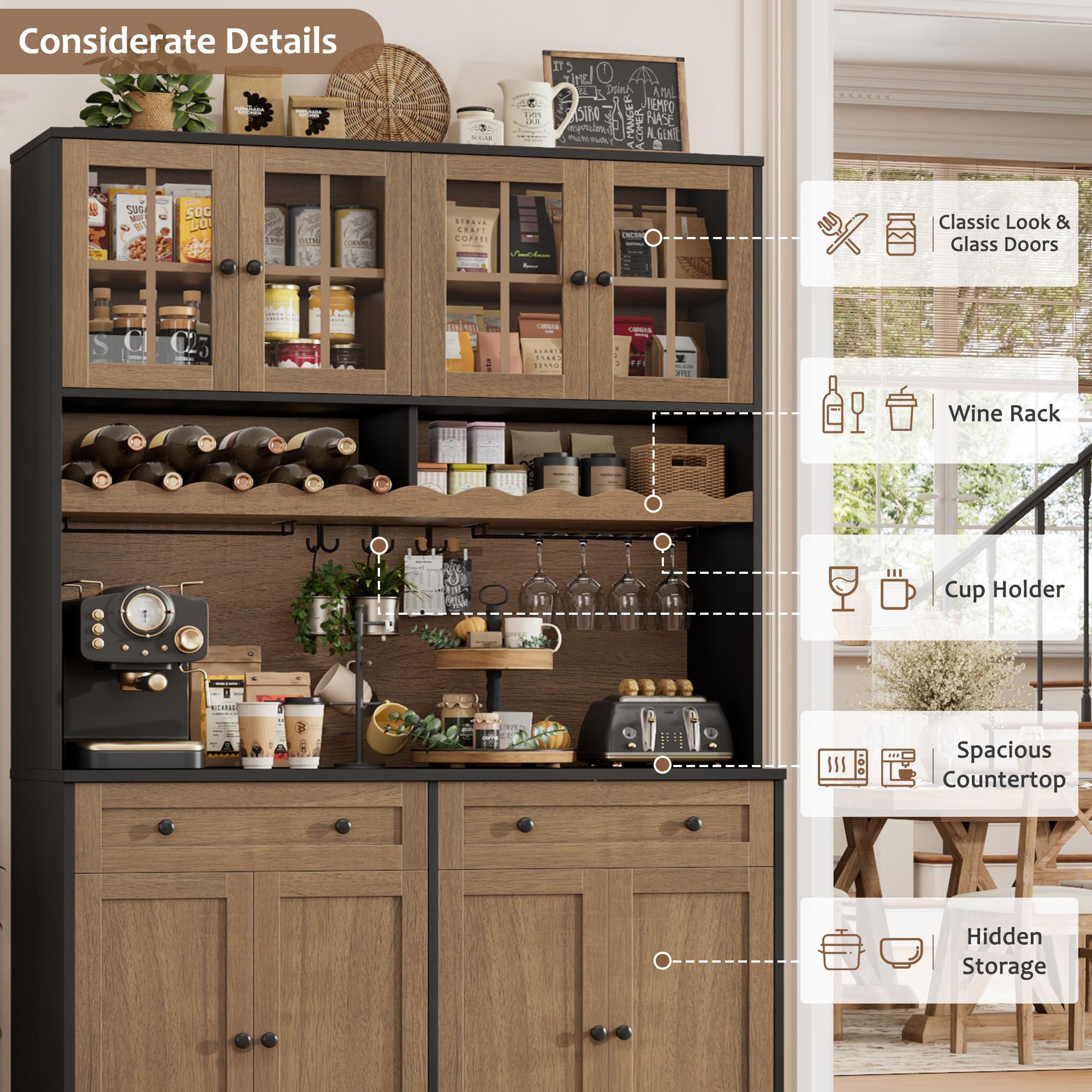 【2 Packages Shipping】HOSTACK 75.4" Tall Kitchen Pantry Cabinet with Charging Station, Hutch, Microwave Stand, Wine Rack, Large Pantry Storage Cabinet with Glass Doors, Drawers 【2 Packages Shipping】HOSTACK 75.4" Tall Kitchen Pantry Cabinet with Charging Station, Hutch, Microwave Stand, Wine Rack, Large Pantry Storage Cabinet with Glass Doors, Drawers