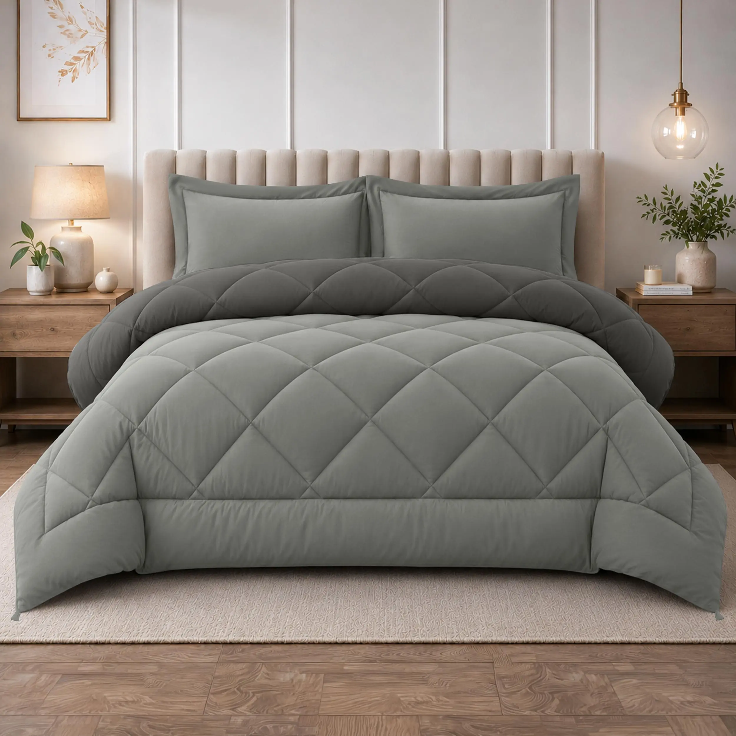 Hannah 3-Pc Comforter Set -  All Season Lightweight Reversible Comforter With Two Pillow Shams, Ultra Soft Breathable Quilt for Hot Sleepers & Night Sweats-Bedroom & Camping