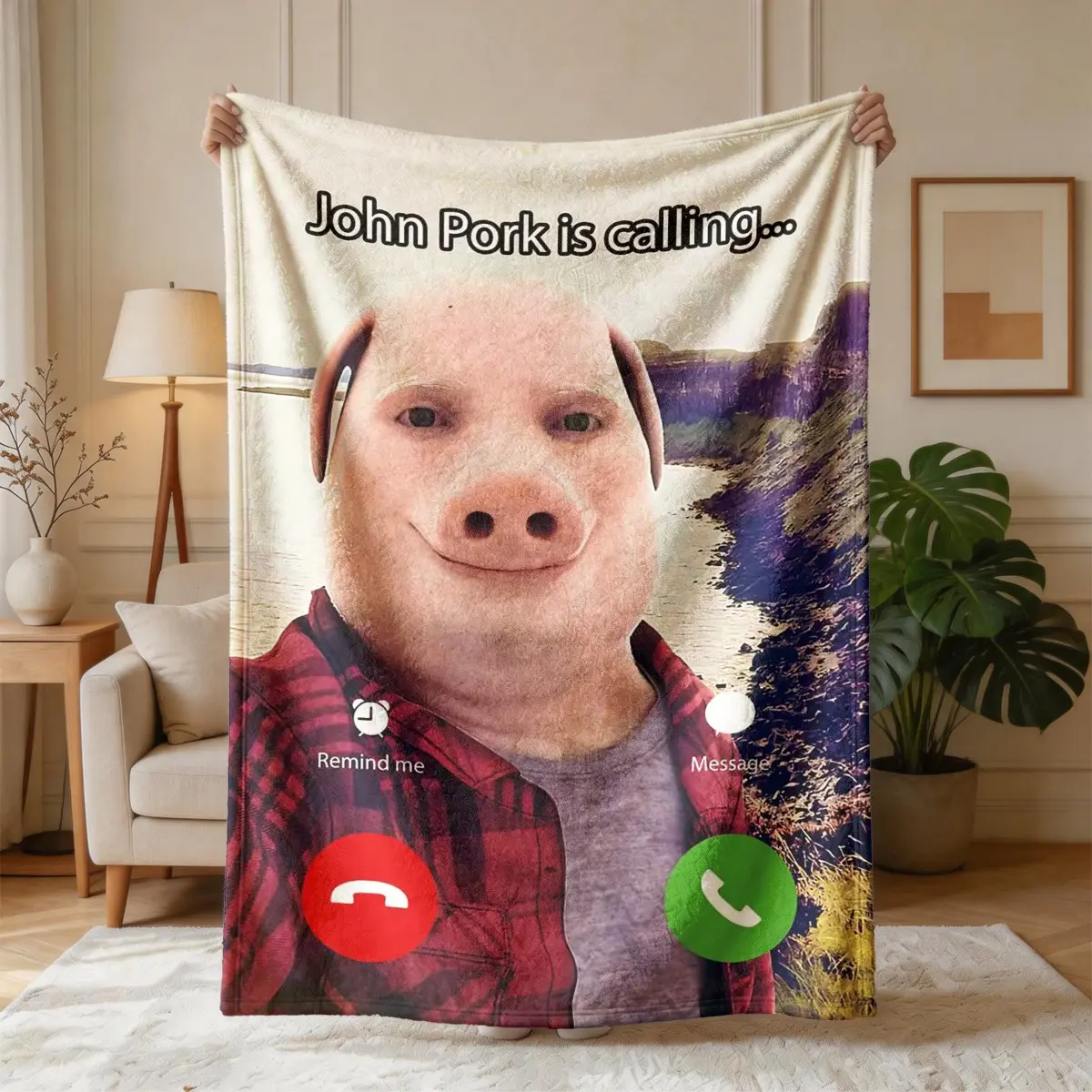 John Pork Funny Calligraphy Theme Flannel Blanket, Soft Throw Blanket, Large Size, Soft and Lightweight, Perfect for All Seasons, Ideal Gift for Family, Cozy Blanket Throw, Blanket For Couch, Gift Blankets, Blanket Gifts