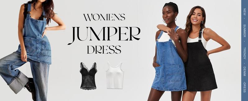 Imily Bela Women's Summer Cute Denim Overalls Dress Cozy Adjustable Strap Trendy Mini Jean Dresses