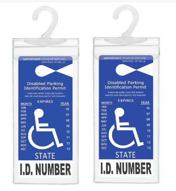 2-Pack Automotive Handicap Placard Holder - Ultra Transparent Car Accessory Disabled Parking Permit Protector Sleeve with Large Hook for Auto