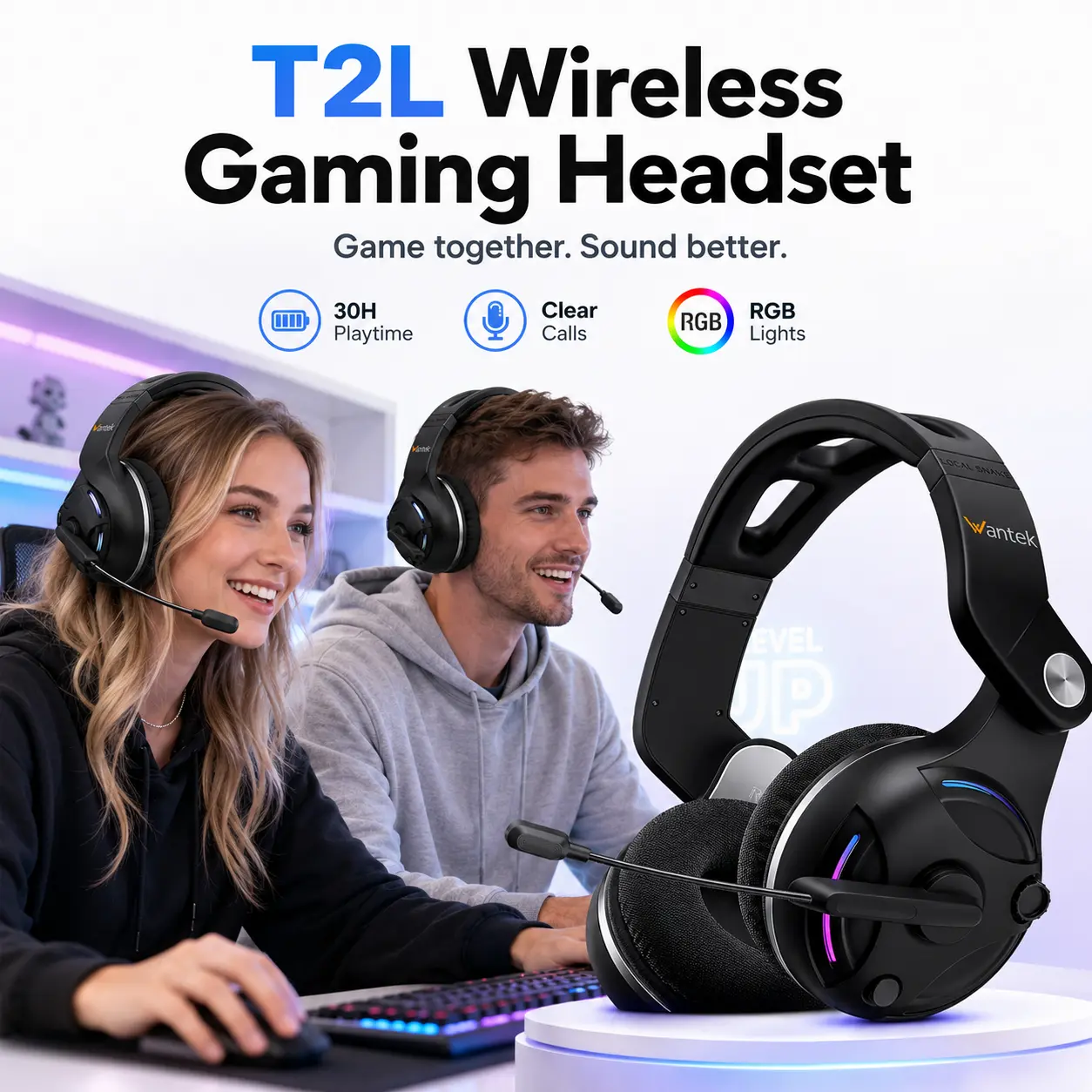 【Featured】Gaming Headset, Wireless Headset with Microphone for PC, Bluetooth Headset with Noise Canceling Microphone & HI-FI Stereo Sound, USB Wireless Headset for Laptop, 48 Hrs Working Time headphones Audio  Electronic headphones gaming earbuds