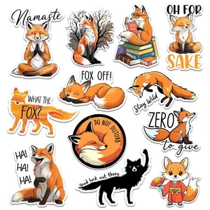 12 PCS Fox Stickers, Assorted Self Adhesive Waterproof Stickers, Funny Cute Foxes Fox Cubs, Animal Nature Decals Luggage Suitcases, Bottles