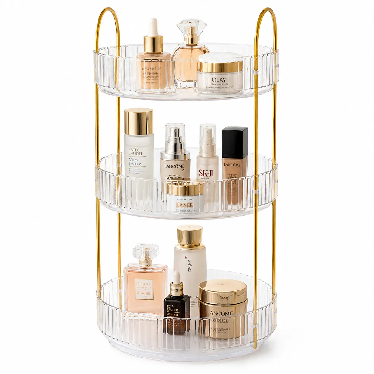 360° Rotating Makeup Organizer, Clear 3 Tier Acrylic Makeup Storage for Perfume, Skincare, Lipstick and Brushes, Large Capacity Vanity Counter Organizer for Bathroom or Dresser, Gift for Girlfriend, Mom and Women deskmakeover