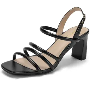 Womens Square Open Toe Sandals – 2.7 Inch Strappy Heels with Ankle Strap Buckle, Comfortable Dressy Shoes for Wedding, Prom & Bridesmaid