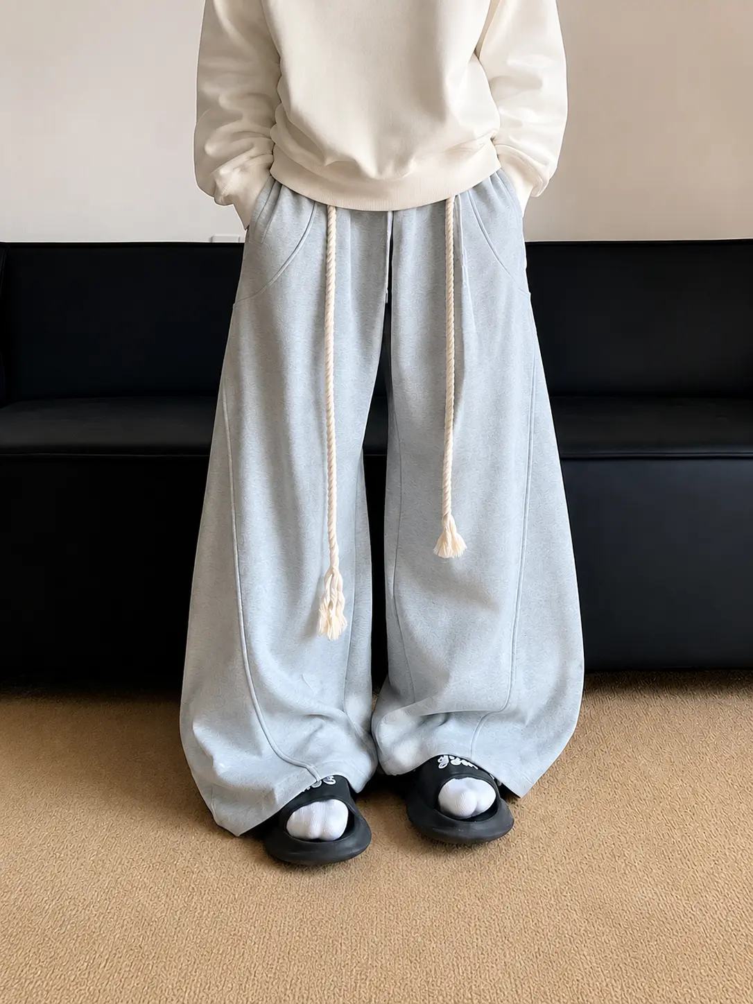Men's Oversized Baggy Sweatpants, Wide-Leg Joggers with Rope Drawstring, High-Street Hip Hop Lounge Pants Menswear Fabric Drape Classic Balloon Aesthetic Activewear