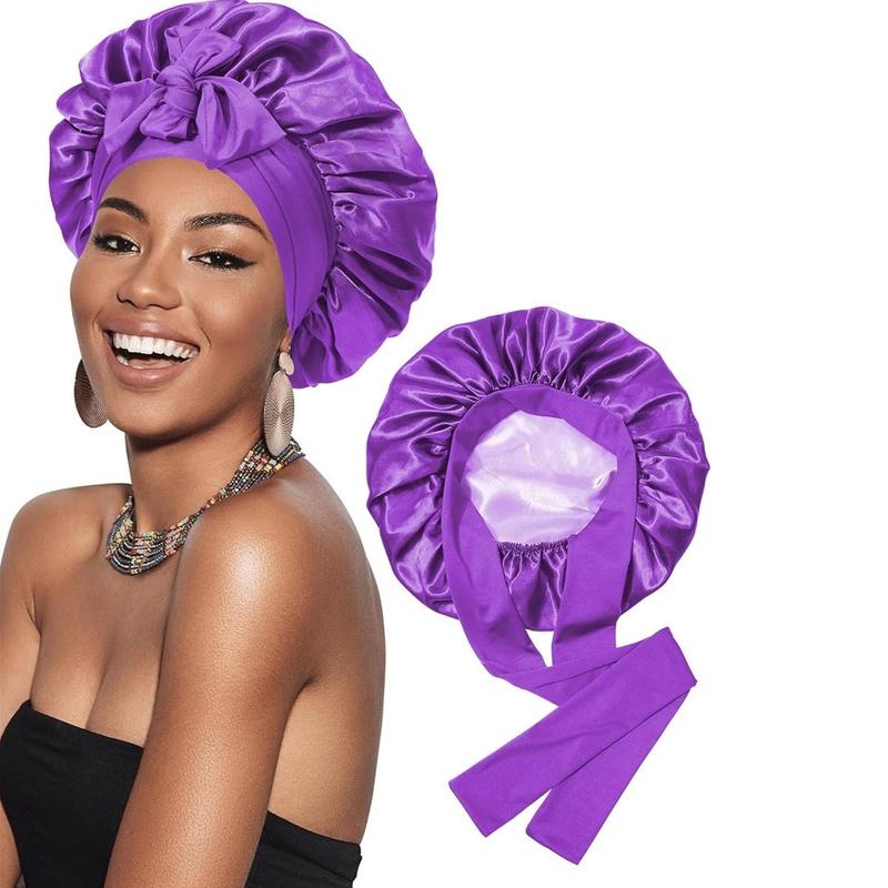Double Layer Satin Bonnet Silk Like Texture for Sleeping Sleep Cap Hat Hair Bonnets with Elastic Tie Band for Curly Hair Nightcap