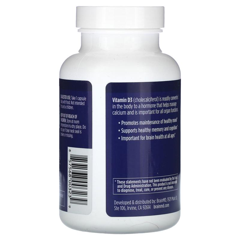 BrainMD Vitamin D3 5000, 125 mcg (5,000 IU), 100 Capsules
