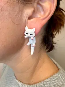 White Cat Dangle Earrings
