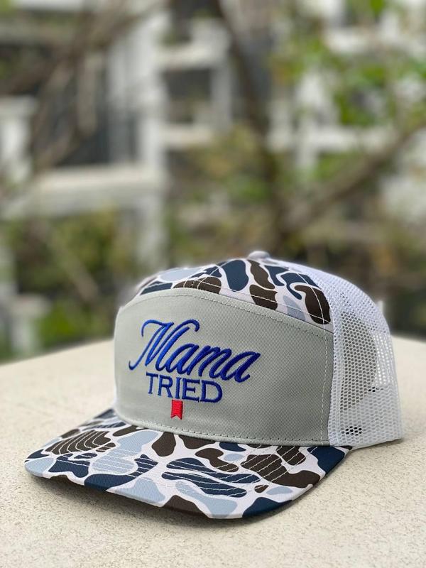 [BUY 1 GET 1 ]Mama Tried Sitya Hunting 7-Panel Old School Camo Hat Snapback