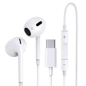 Wired in-ear headphones with Type-C port, noise-canceling bass stereo earbuds, clear call quality, unisex gift.