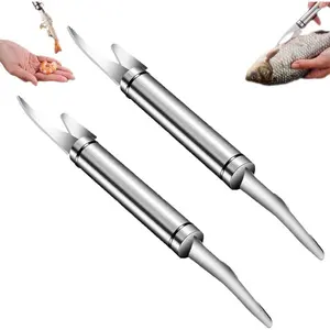 "2 PCS 5 In 1 Multifunctional Shrimp Line Fish Maw Knife Stainless Steel Shrimp Deveiner Tool Multifunctional Fast Shrimp Peeler Fish Scale Remover Kitchen Fish and Shrimp Duck Intestine Cleaner  "