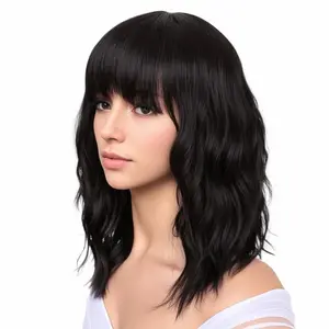 Natural wavy short wig with full bangs that bring a beautiful faceframing effect and deliver effortless charm all day