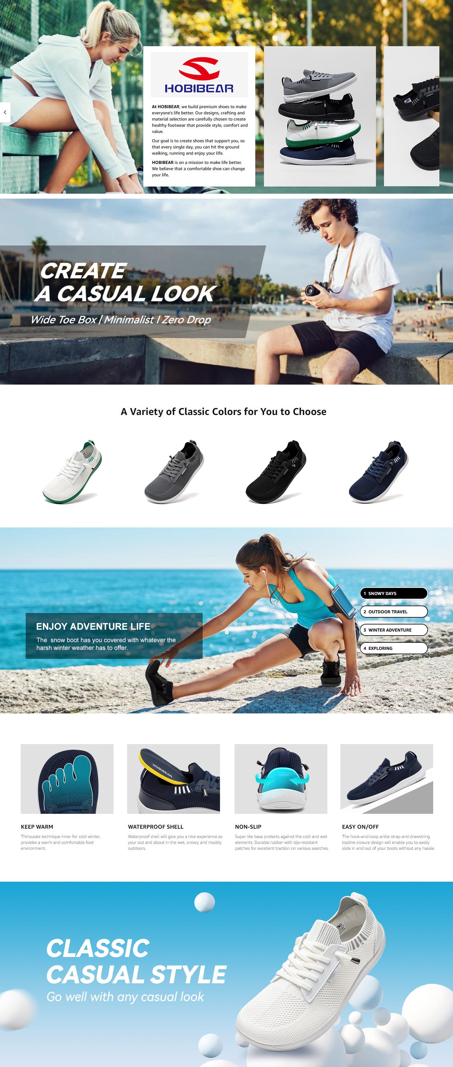 HOBIBEAR Wide-Width Shoes Men's Spring and Autumn Casual Sports Shoes Breathable Fabric Upstream Lightweight Walking Shoes