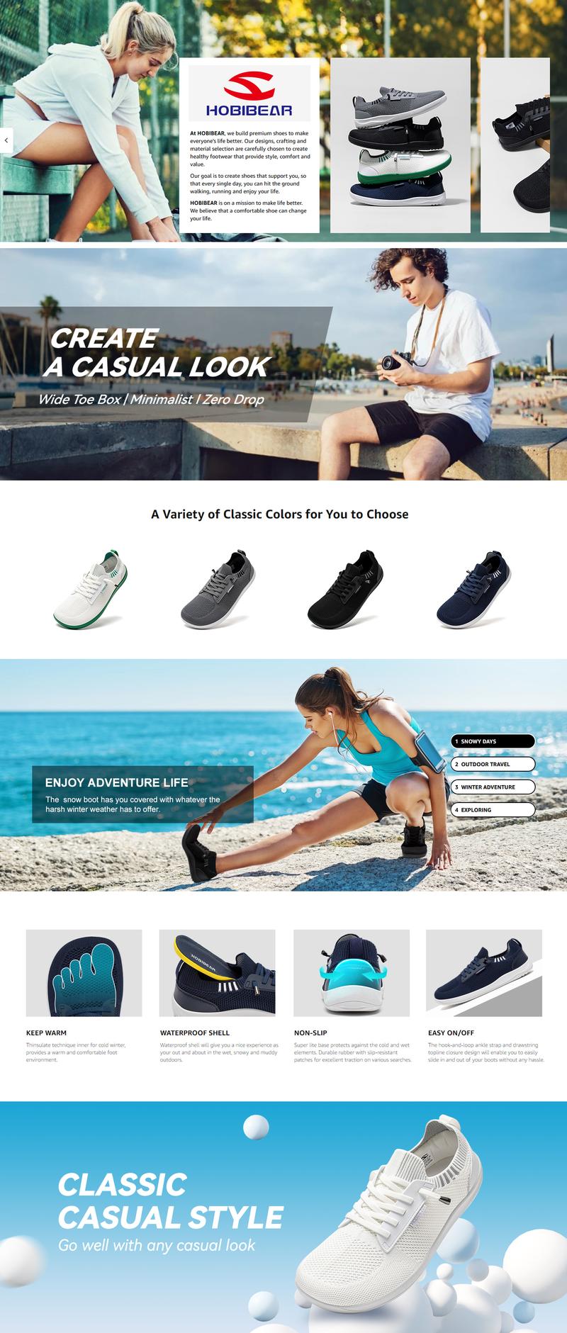 HOBIBEAR wide-headed shoes spring and autumn men's shoes outdoor casual sports shoes breathable fabric upper lightweight soft-soled walking shoes