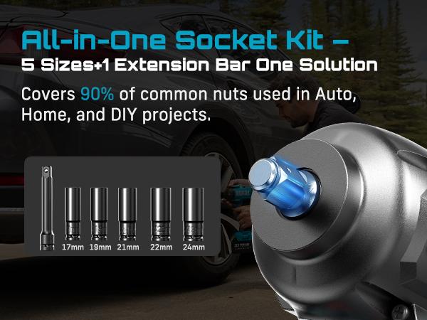 SEESII Upgraded Electric Impact Wrench w/ Detachable Handle - 1180 Ft-lbs (1600 N·m) 1/2" High-Torque, 21V Cordless + 2x 4.0Ah Batteries | for Car/Truck/Mower/Industrial Tasks, Black Friday Deals