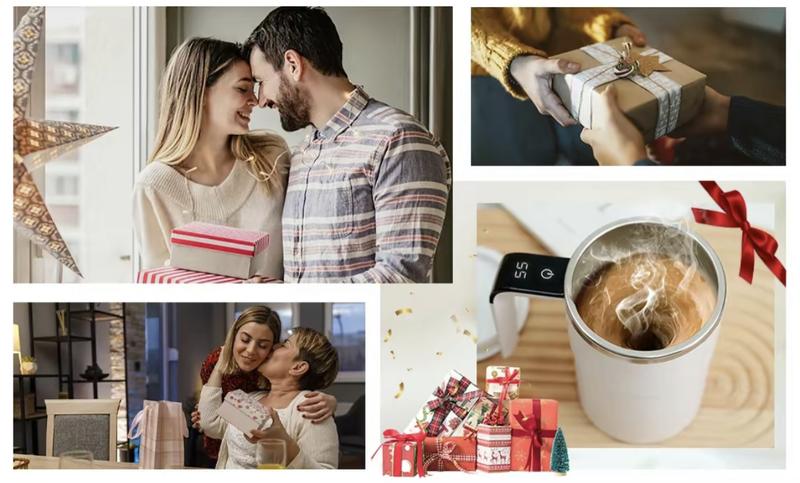 13 oz automatic stirring coffee mug with smart temperature measurement, magnetic self-stirring design, USB rechargeable portable electric stirrer, suitable for coffee, drinks, hot chocolate, and fitness protein shakes; ideal as a holiday gift