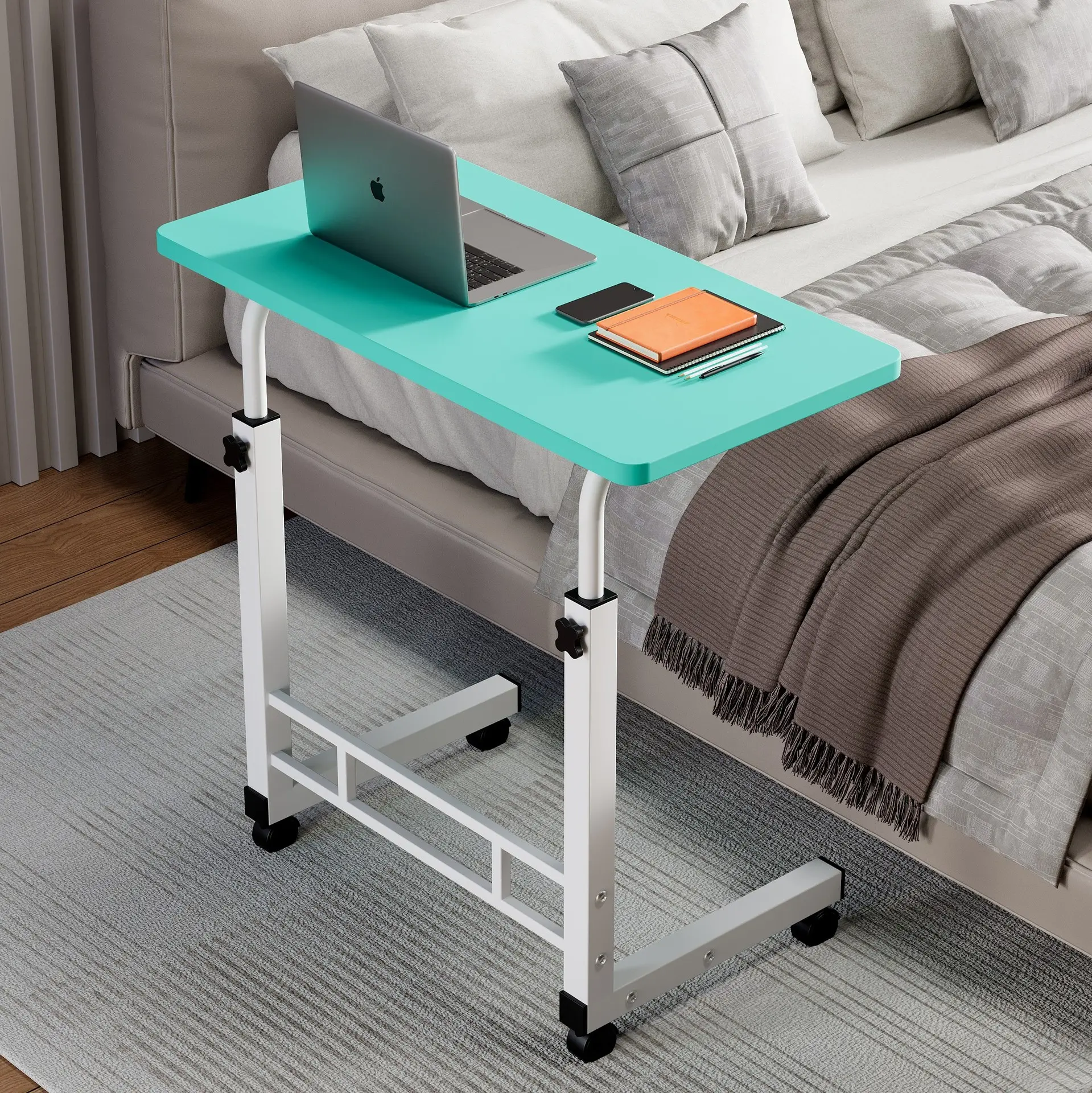 10-Colors Height-Adjustable Rolling Laptop Desk, Mobile Bed/Couch Table with Wheels, Portable Computer Stand for Bedroom & Office, TV Tray, Homework Desk Gift Idea for Sofa Work & Coffee Time