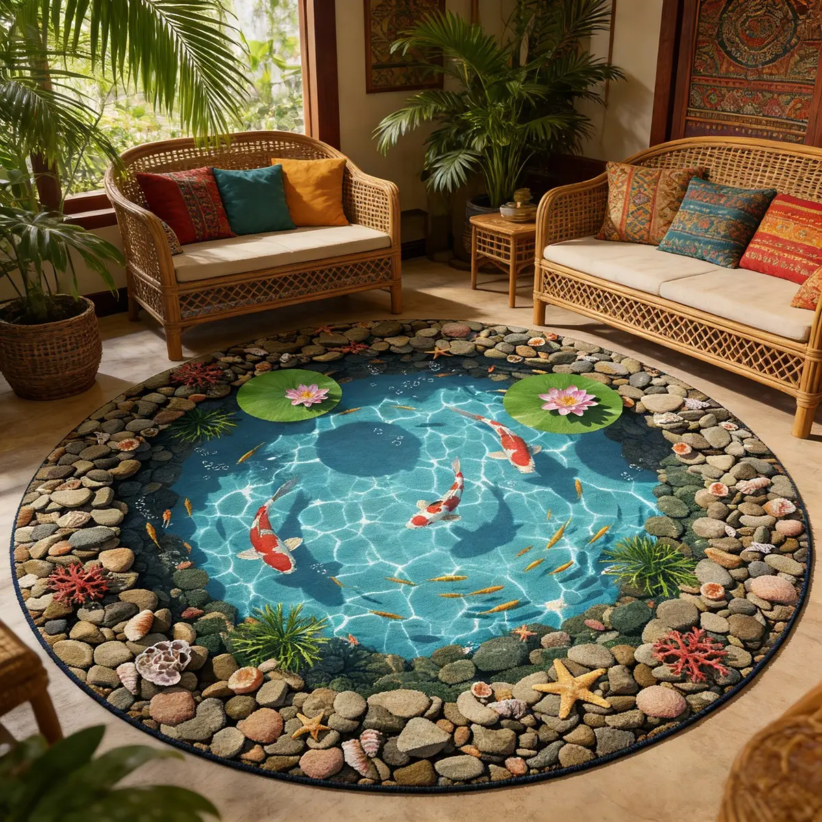 3D Realistic Landscape Round Carpet, Immersive Natural Scenery Living Room Sofa Mat, Bedroom Bedside Decorative Home Decor Rug, Home Decor Painted Floor Rug, Decorative Rugs, High-Definition Anti-Slip, Decorative Area Rug, Non Slip Rugs